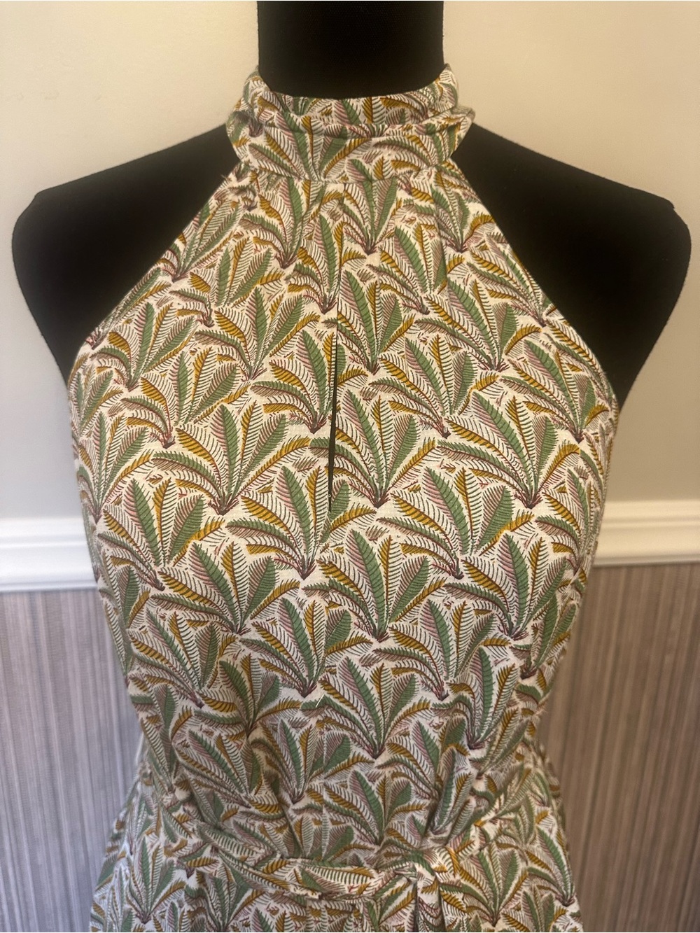 Anthropologie Botanical Halter Dress XS Tie Waist Lined A-Line Dress - Picture 4 of 12